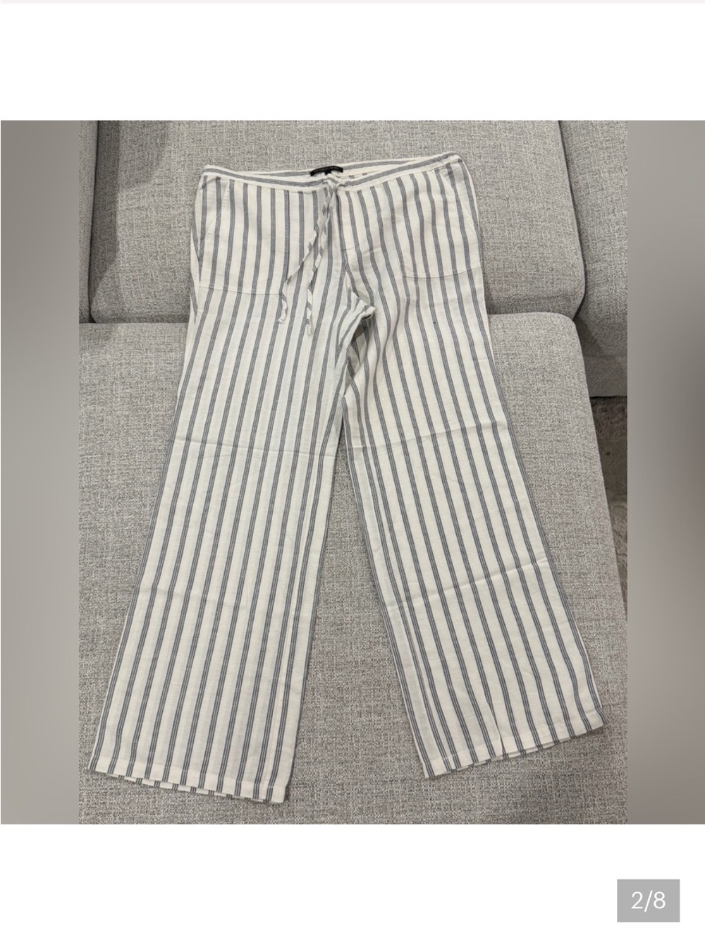 Victoria's Secret Striped Linen-Blend Pants - White & Navy